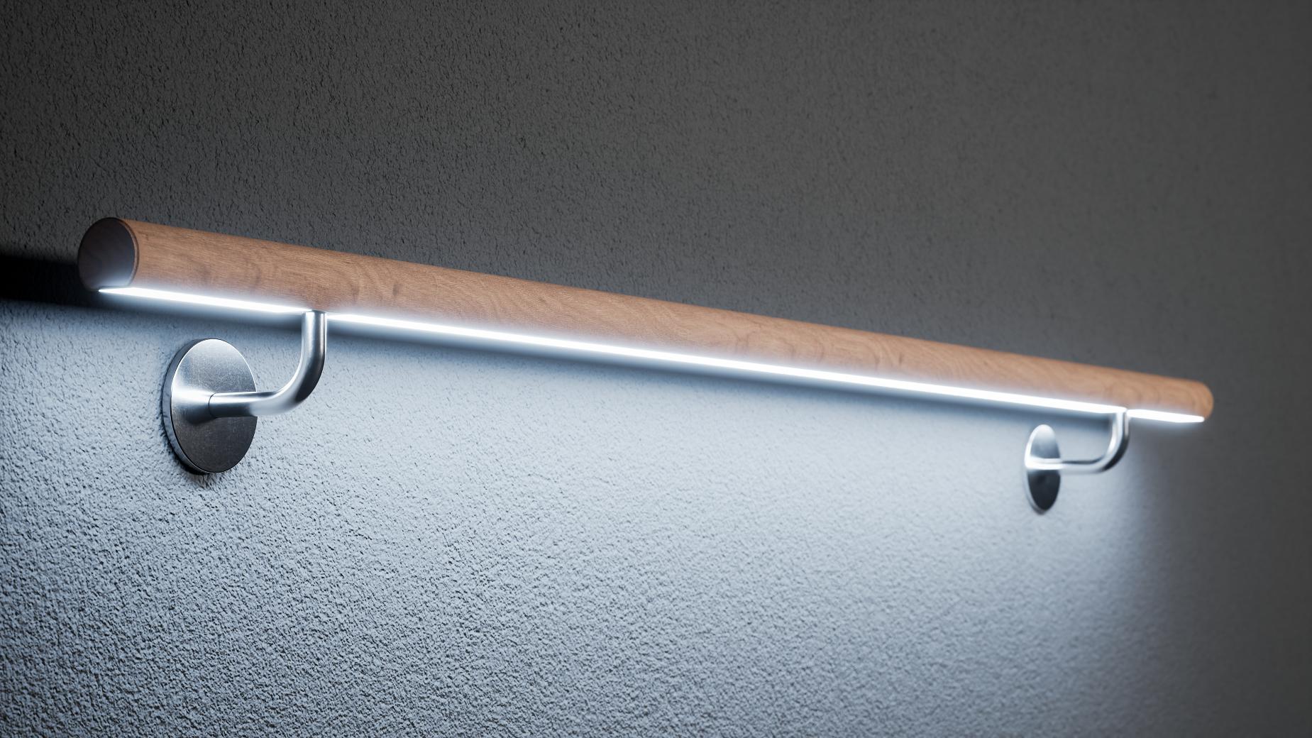 Beleuchteter LED Handlauf aus Holz
