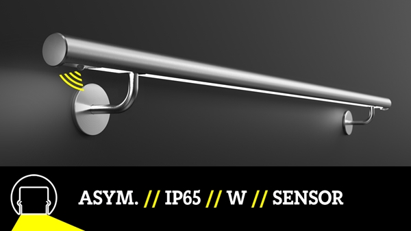 LED-Handlauf nach Maß - Sensor - asym - IP65 - V2A